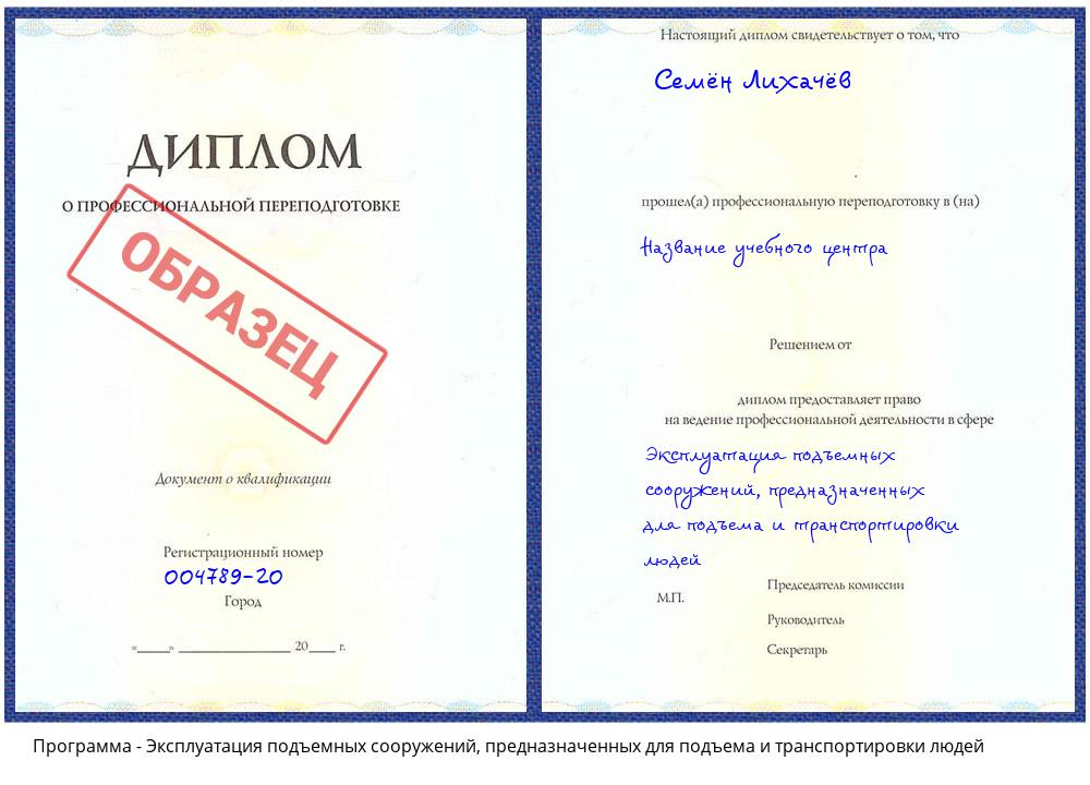 Эксплуатация подъемных сооружений, предназначенных для подъема и транспортировки людей Урюпинск