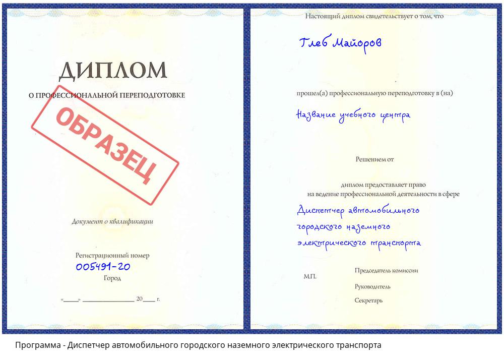 Диспетчер автомобильного городского наземного электрического транспорта Урюпинск