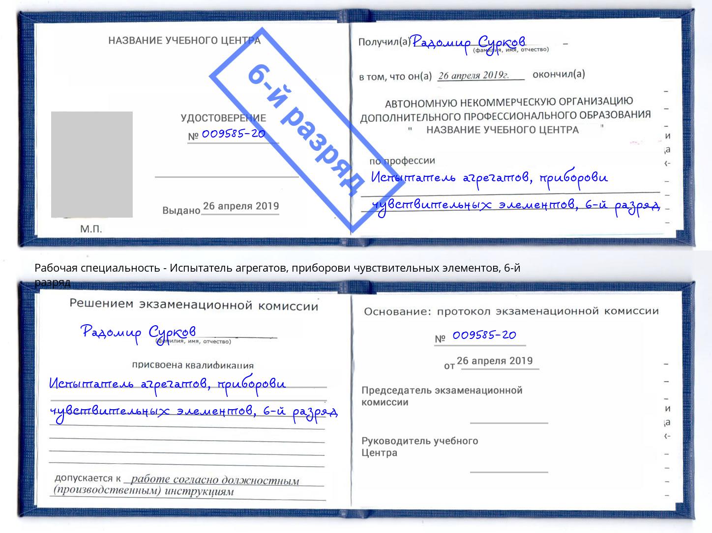 корочка 6-й разряд Испытатель агрегатов, приборови чувствительных элементов Урюпинск