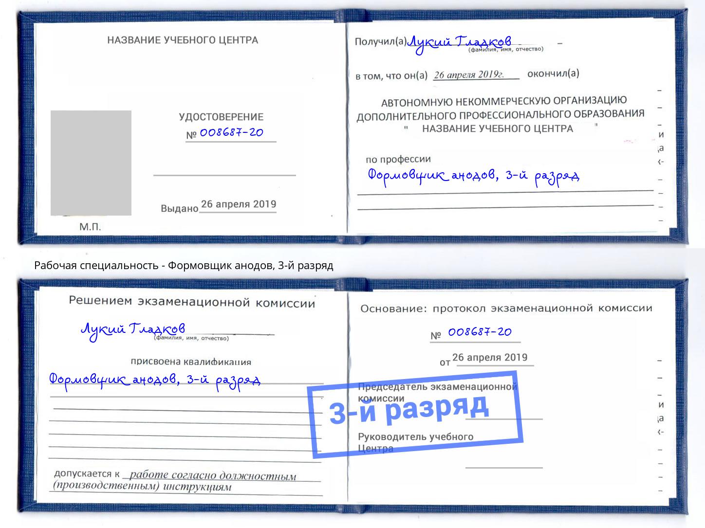 корочка 3-й разряд Формовщик анодов Урюпинск
