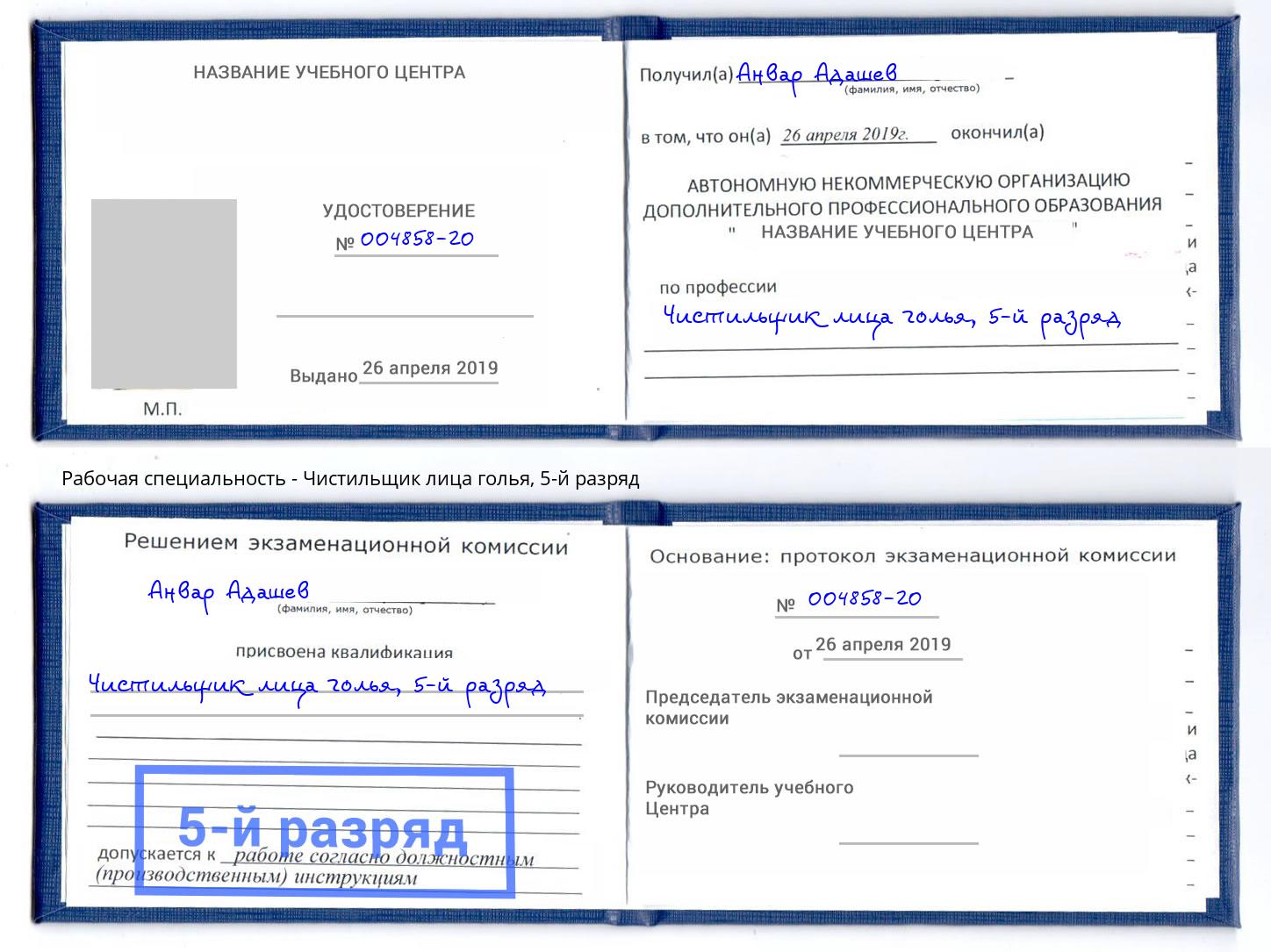 корочка 5-й разряд Чистильщик лица голья Урюпинск