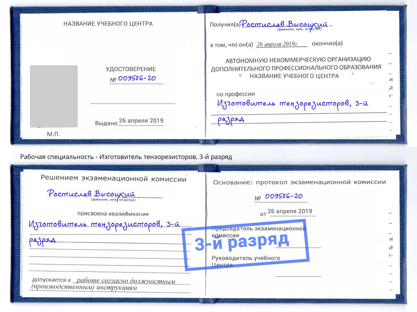 корочка 3-й разряд Изготовитель тензорезисторов Урюпинск