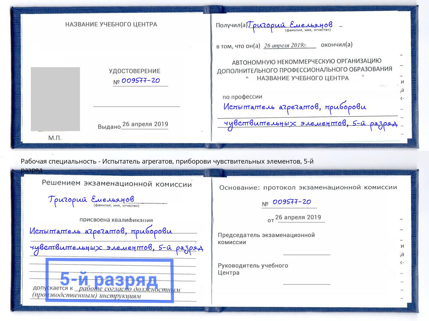 корочка 5-й разряд Испытатель агрегатов, приборови чувствительных элементов Урюпинск