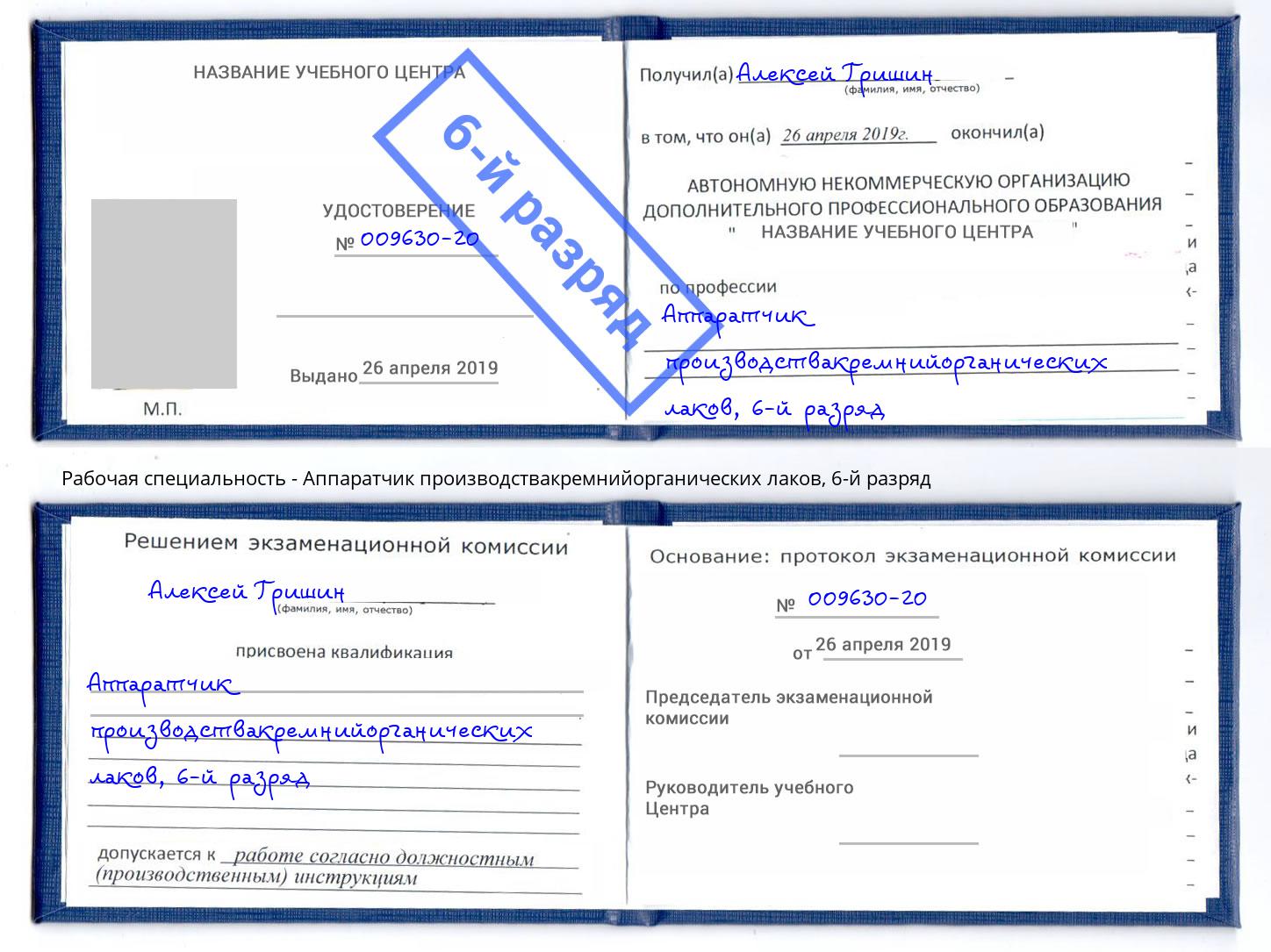 корочка 6-й разряд Аппаратчик производствакремнийорганических лаков Урюпинск