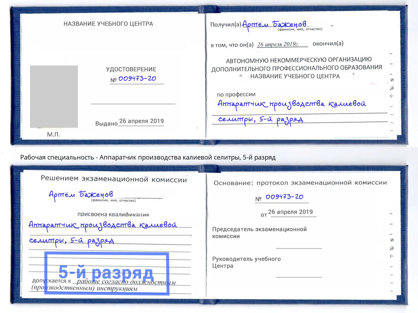 корочка 5-й разряд Аппаратчик производства калиевой селитры Урюпинск