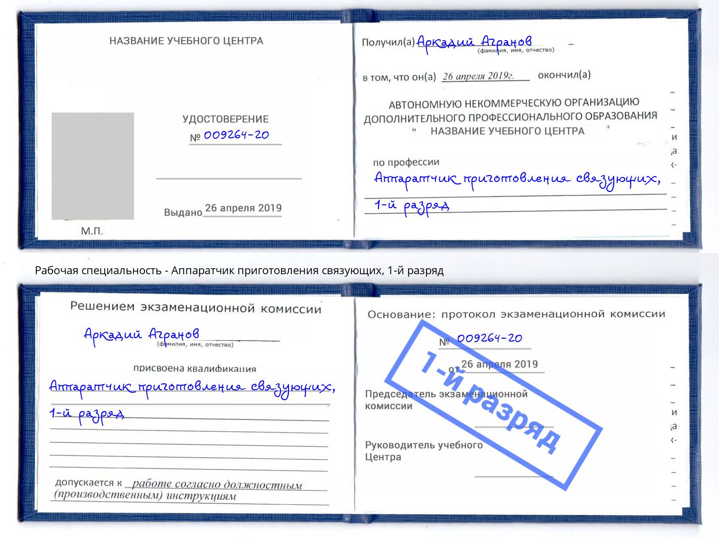 корочка 1-й разряд Аппаратчик приготовления связующих Урюпинск