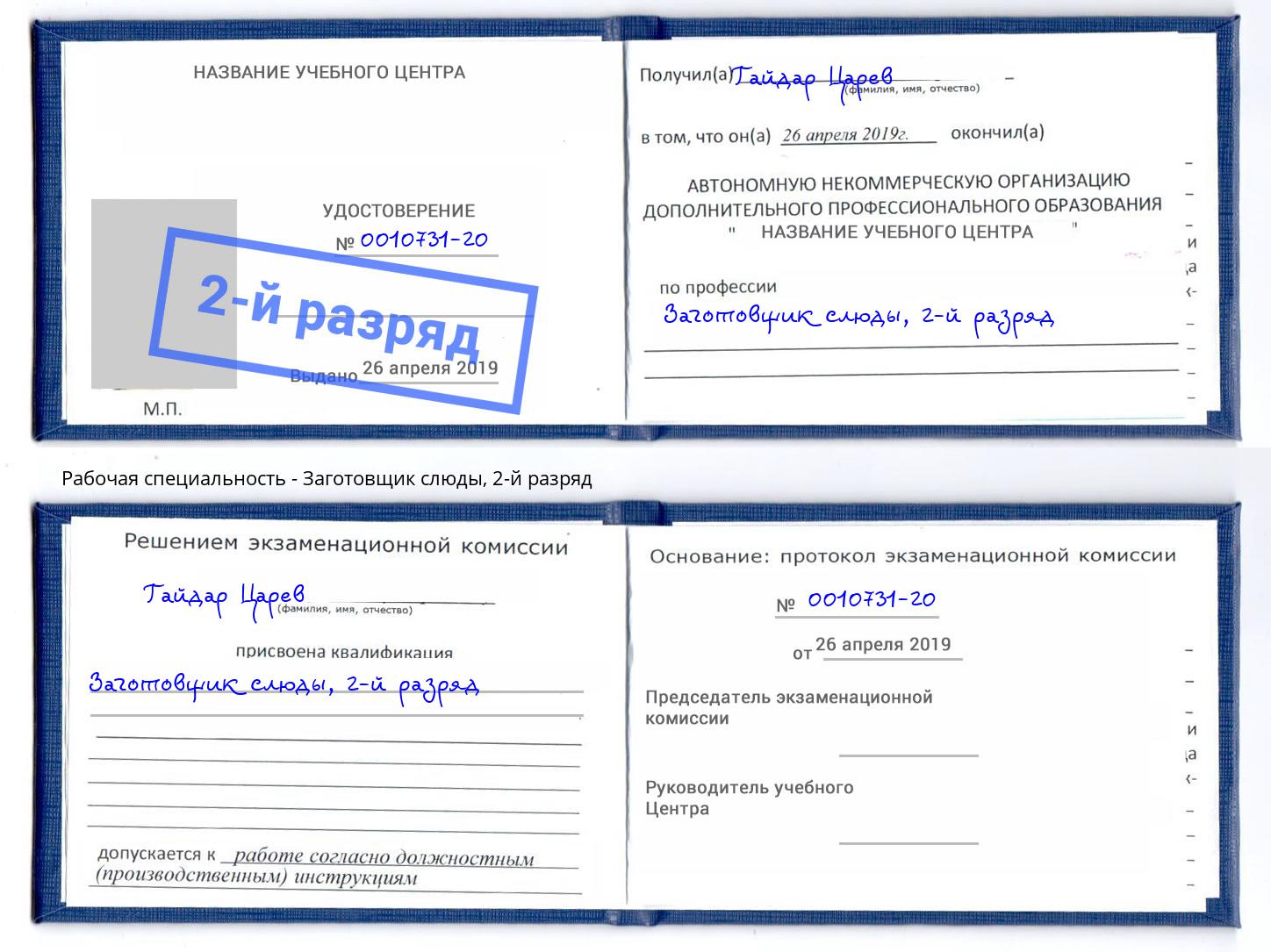 корочка 2-й разряд Заготовщик слюды Урюпинск