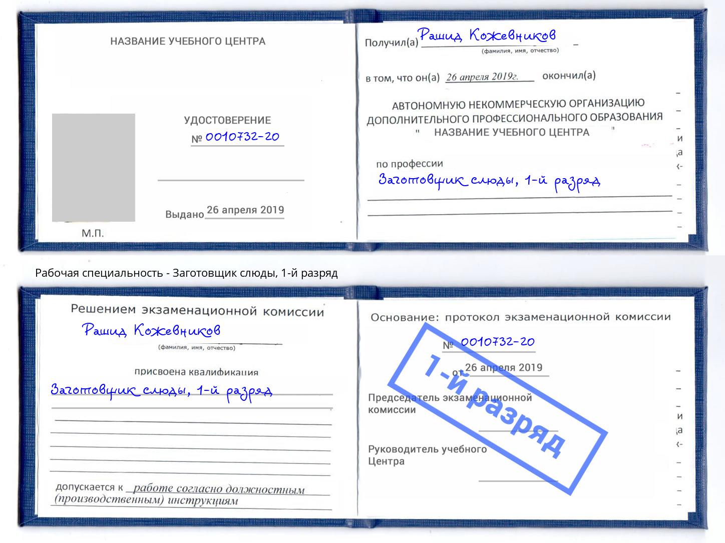корочка 1-й разряд Заготовщик слюды Урюпинск