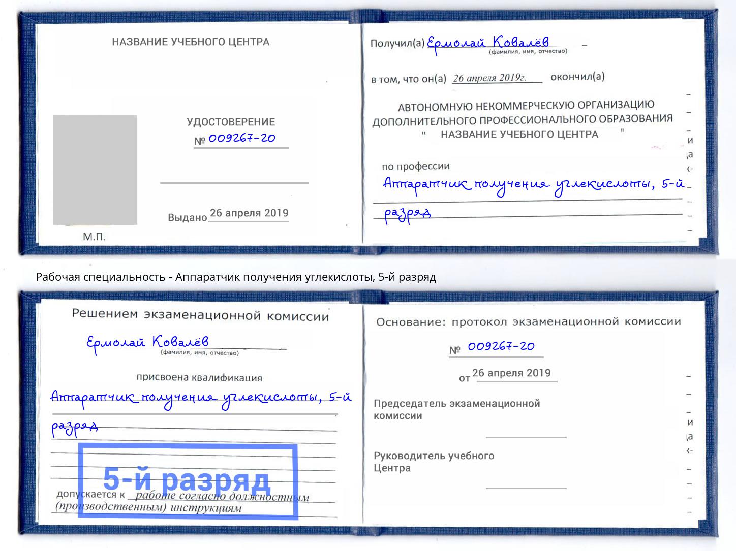 корочка 5-й разряд Аппаратчик получения углекислоты Урюпинск