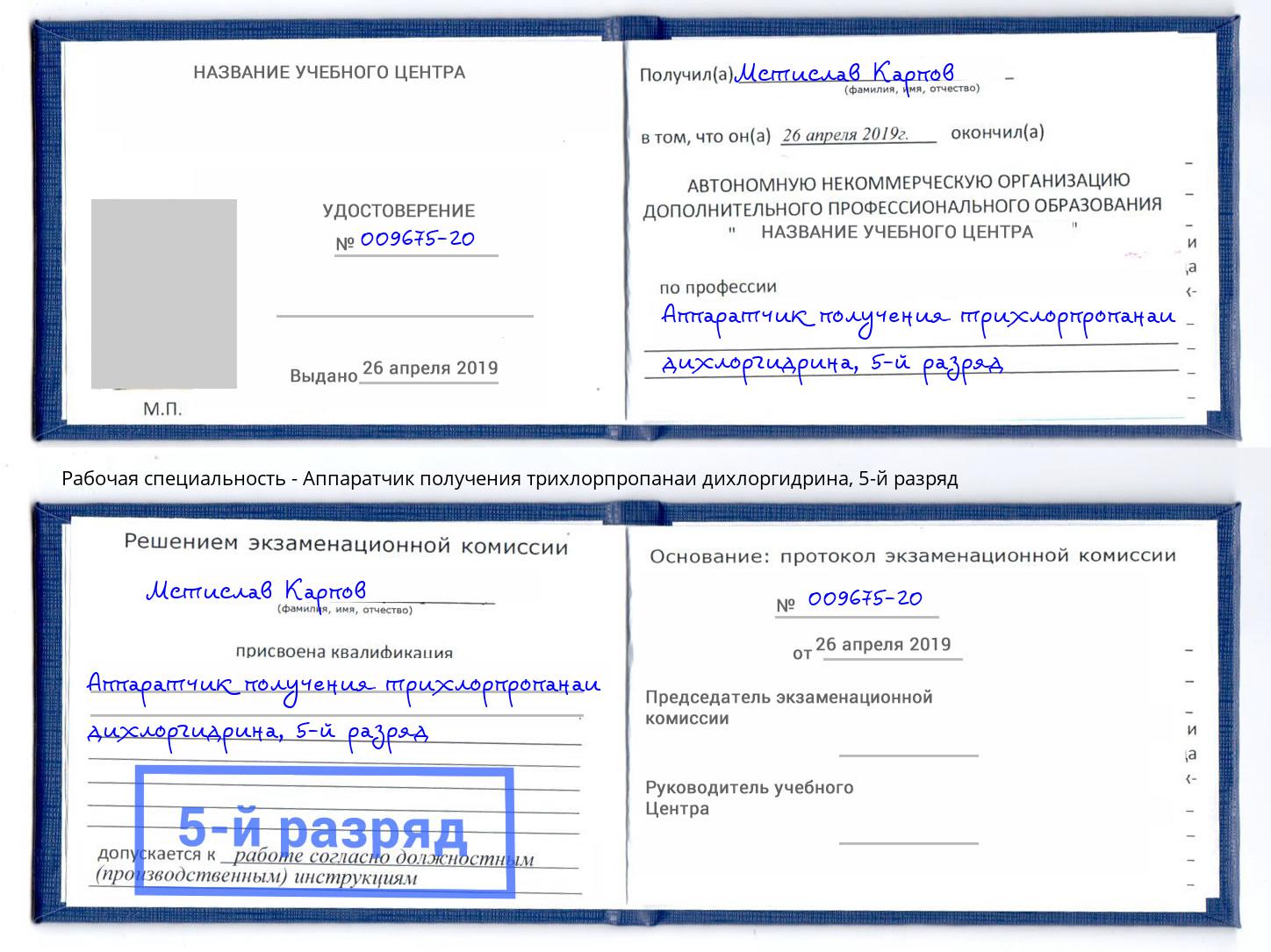 корочка 5-й разряд Аппаратчик получения трихлорпропанаи дихлоргидрина Урюпинск