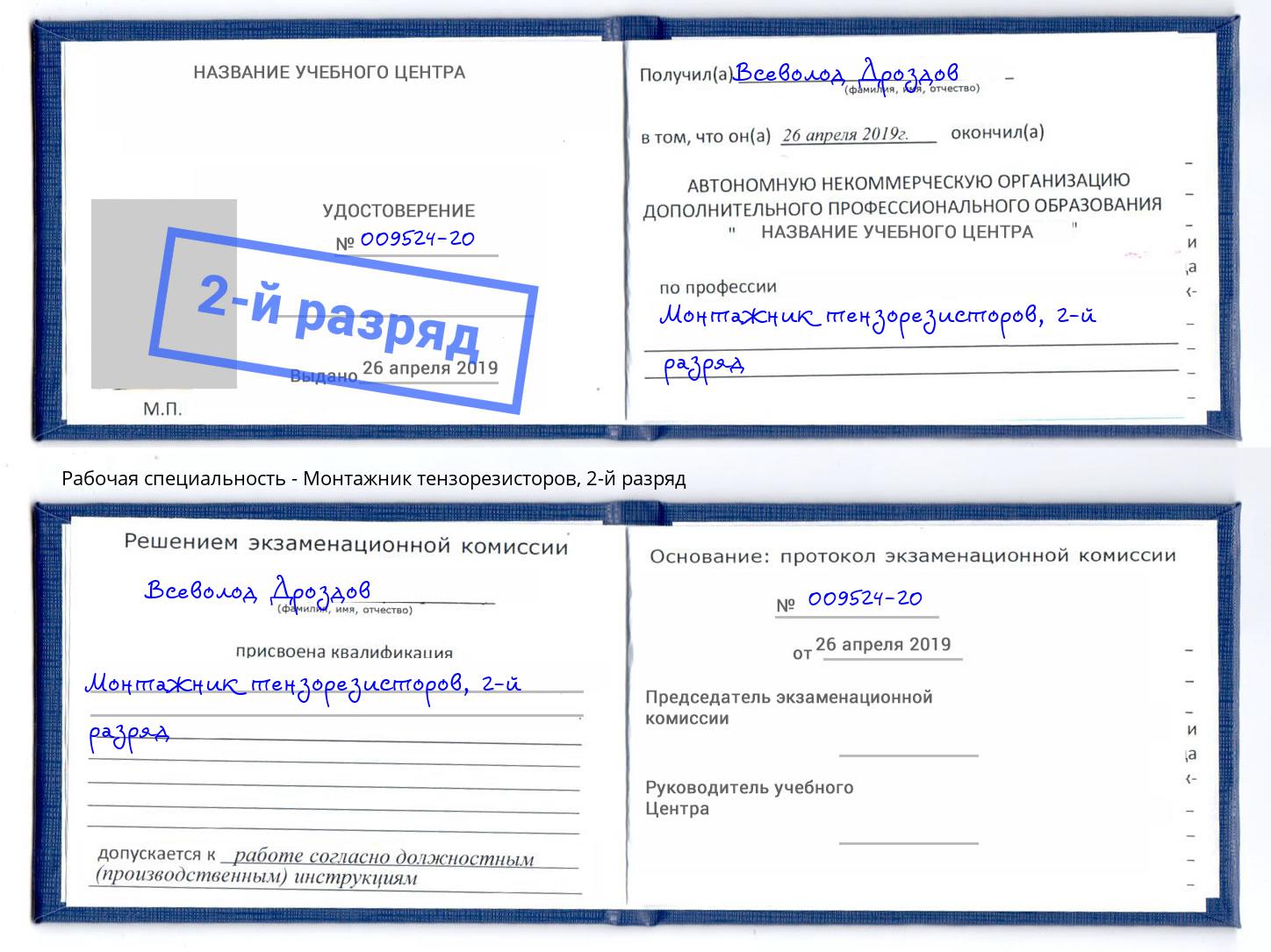 корочка 2-й разряд Монтажник тензорезисторов Урюпинск