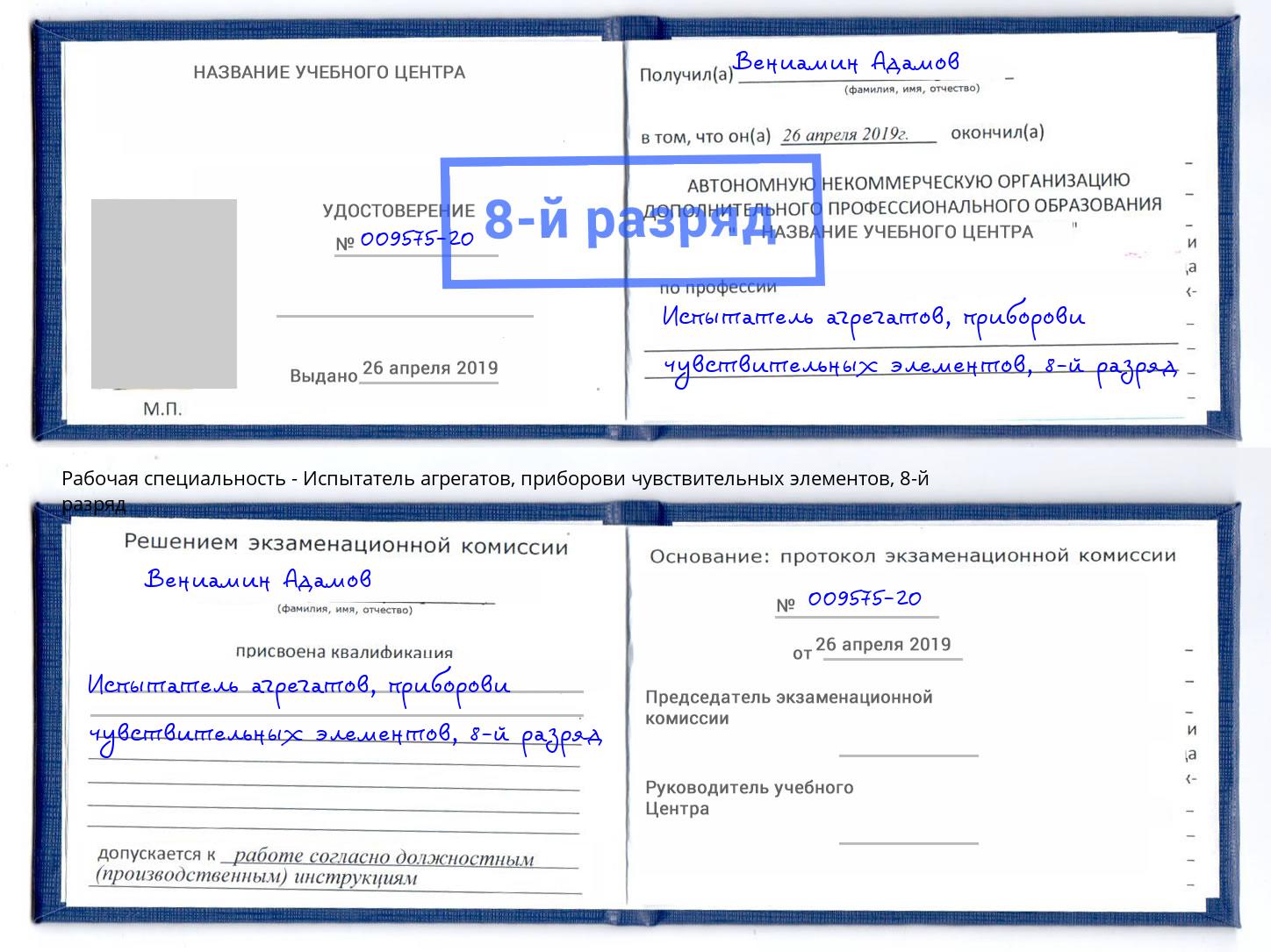 корочка 8-й разряд Испытатель агрегатов, приборови чувствительных элементов Урюпинск