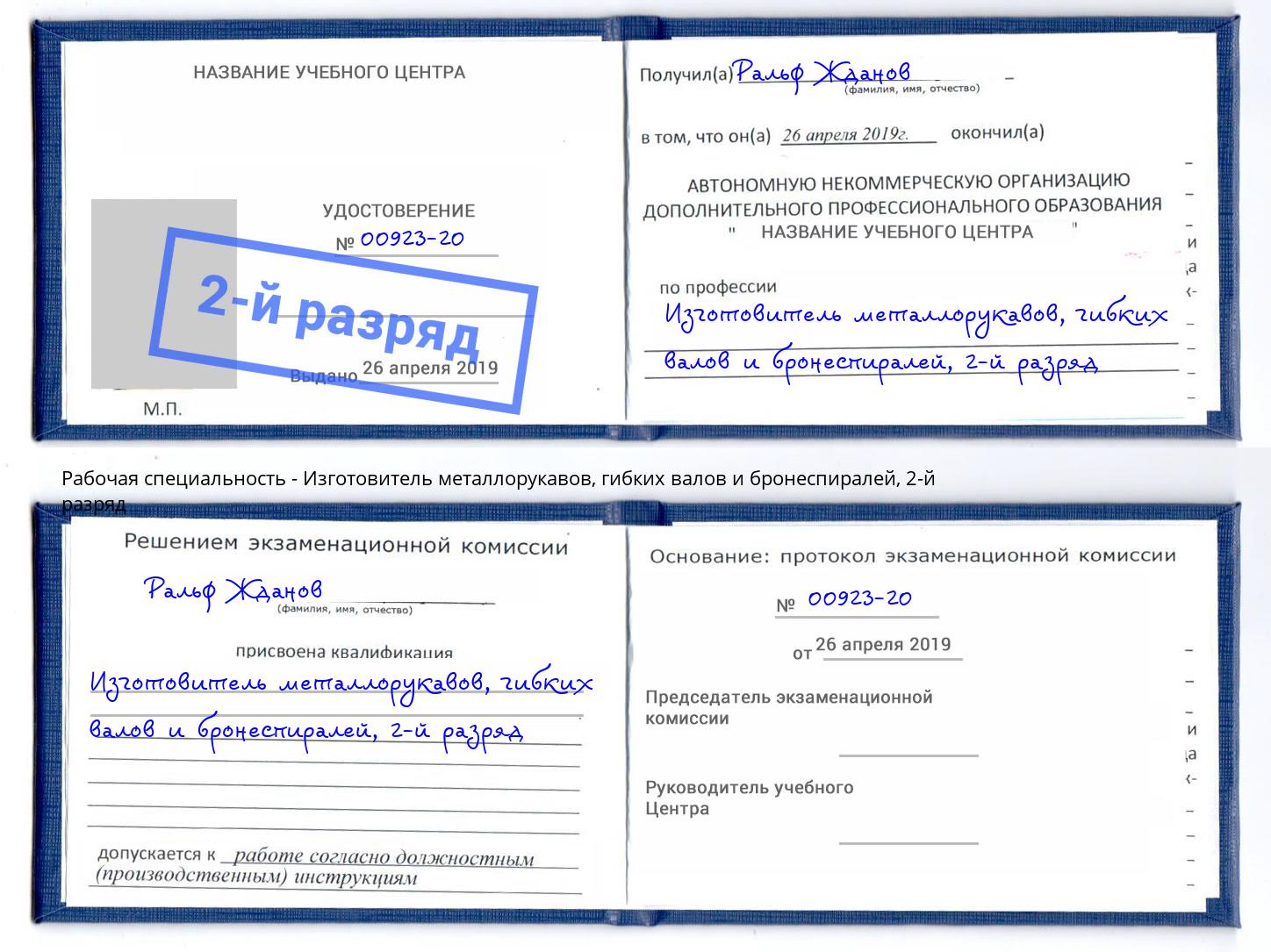 корочка 2-й разряд Изготовитель металлорукавов, гибких валов и бронеспиралей Урюпинск